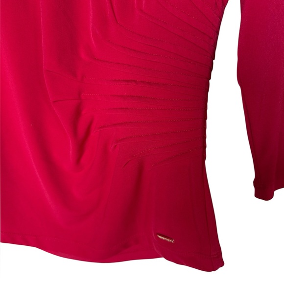 Calvin Klein Red Three-Quarter Sleeve Top – Pleated Waist Detail, Size Small - Picture 6 of 7